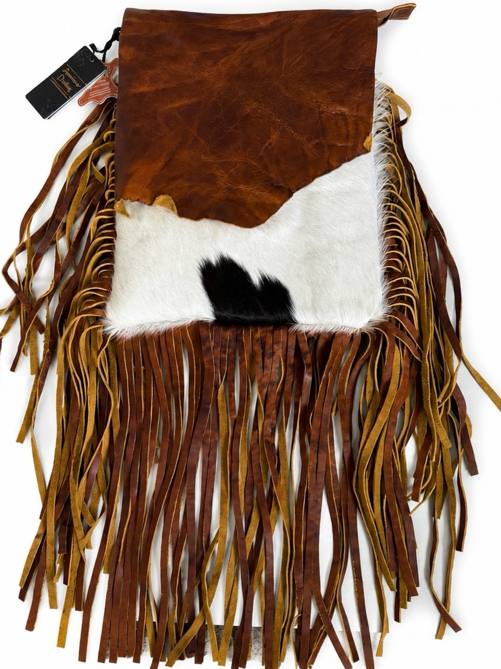 American Darling Hair-On Hide Leather Western Messenger Fringe Bag BNWT